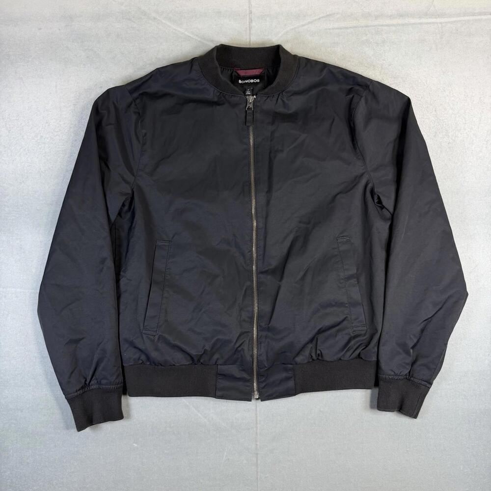 Bonobos Bomber Jacket Mens Medium (Fits Small) Black Nylon Full Zip Pockets
